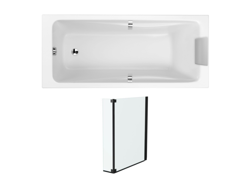 Boisona 170x75cm right-hand bath pack with 2-panel matte black bath screen VKAW93917