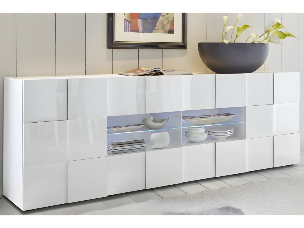 2-Door, 4-Drawer Buffet in Glossy White Lacquer with LED Lighting - Boisona JPDU47761