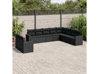 10-piece garden furniture set with cushions, black wicker resin HKJB55207