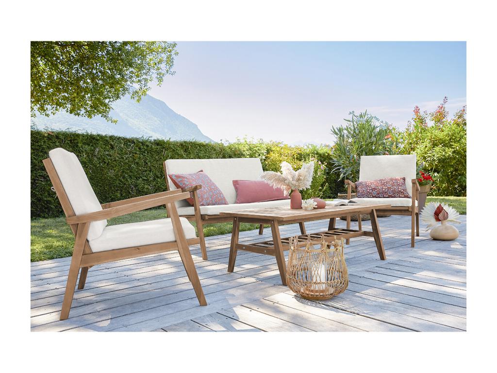 Solid wood garden furniture set with removable cushions, natural beige, Boisona SNLI42025