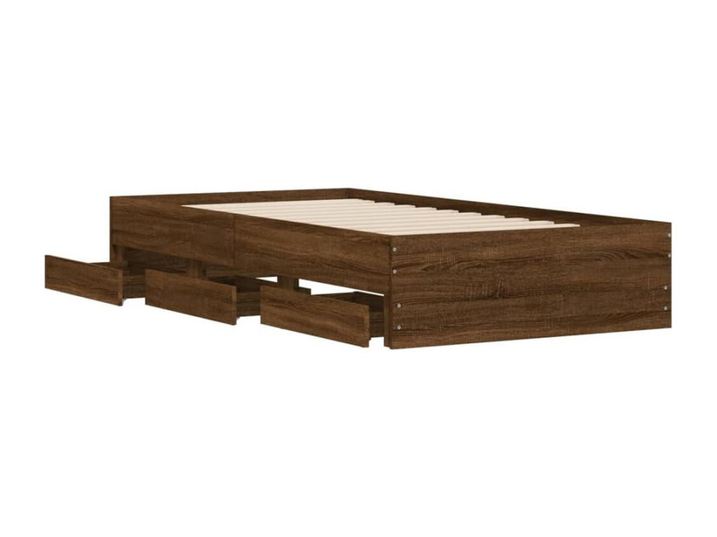 Bed frame with drawers without mattress, brown oak, 100x200 cm, CNSF88296