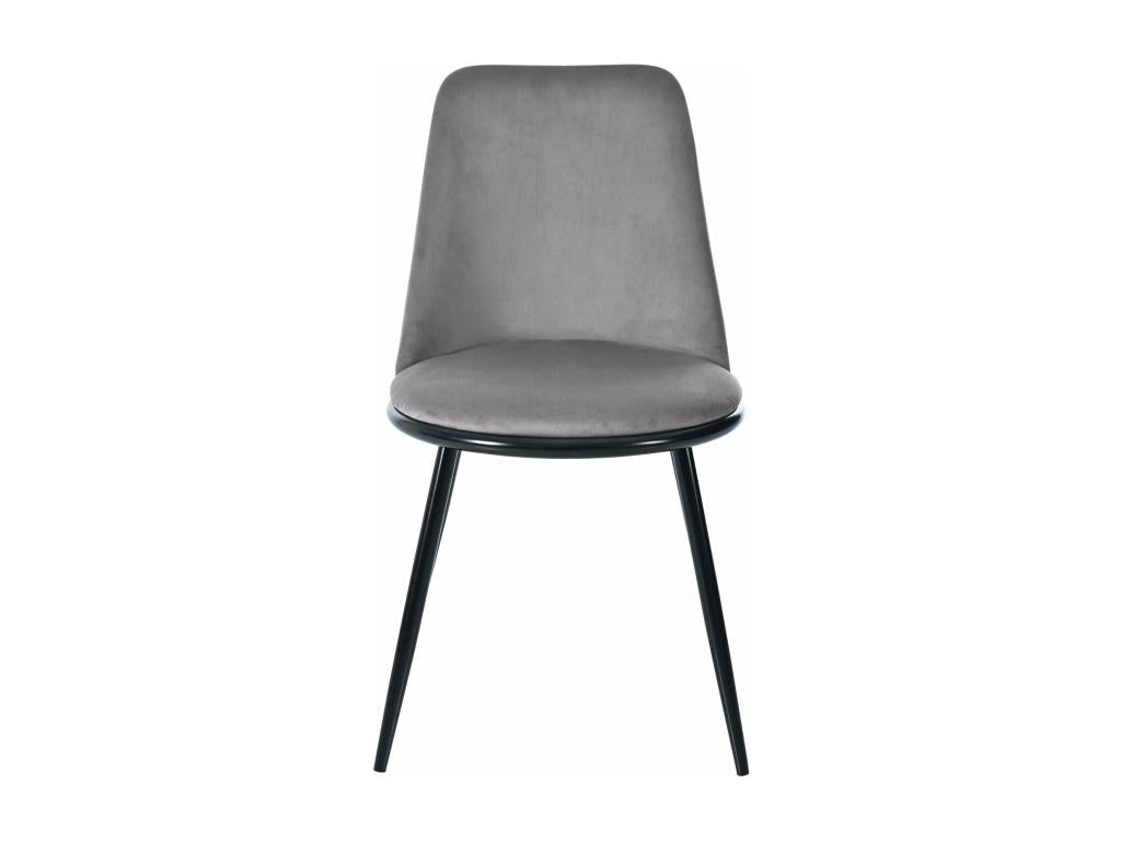Velvet dining chairs with round backrest and black legs, set of 4, grey, 44cm diameter x 88cm high, EQMD51726