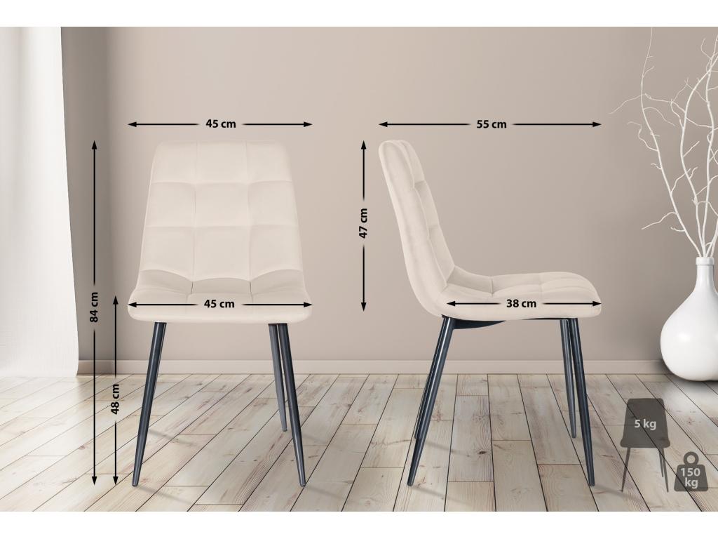 Set of 4 dining chairs - Velvet / Matte black metal - Cream - Boisona KXGG03029