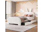 90x200cm Children's Single Bed with 2 Drawers, Boisona Slatted Base and Rabbit-Shaped Headboard in Sheep's Wool, White QJMS72338