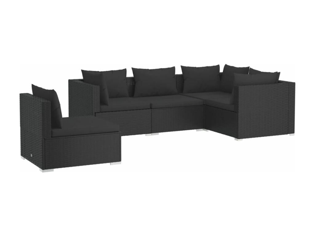 5-piece garden furniture set with cushions, black woven resin, EPSY11369