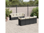 9-piece garden furniture set with cushions, black woven resin EYSD51522
