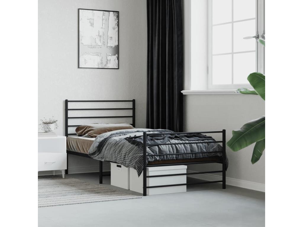 Metal bed frame with headboard/footboard, black, 90x200 cm NMJV21589