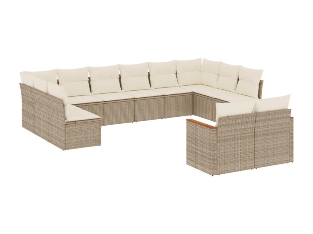 Garden furniture set with cushions, 12 pieces, beige woven resin, WTTW13812