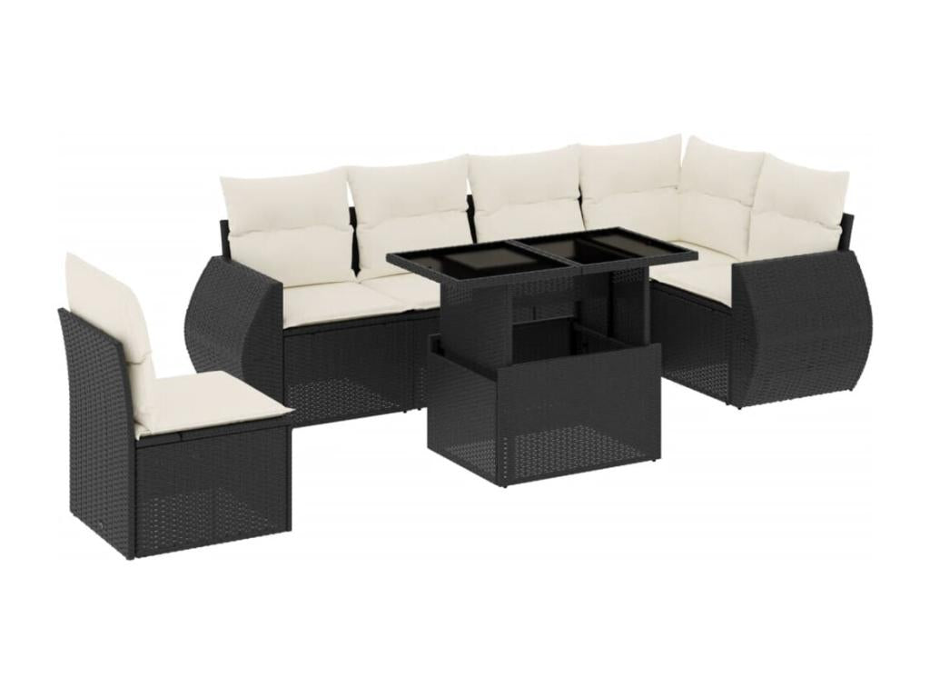 7-piece garden furniture set with cushions, black woven resin MZIJ37176