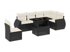 7-piece garden furniture set with cushions, black woven resin MZIJ37176