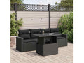 5-piece garden furniture set with cushions, black woven resin XXYW43066