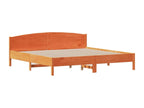Bed frame without mattress, brown wax finish, 200x200cm, solid pine wood, WUED99433