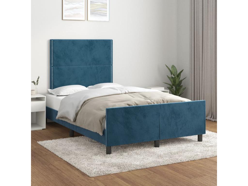 Bed frame with headboard, dark blue, 120x200 cm, velvet, MRAQ97950