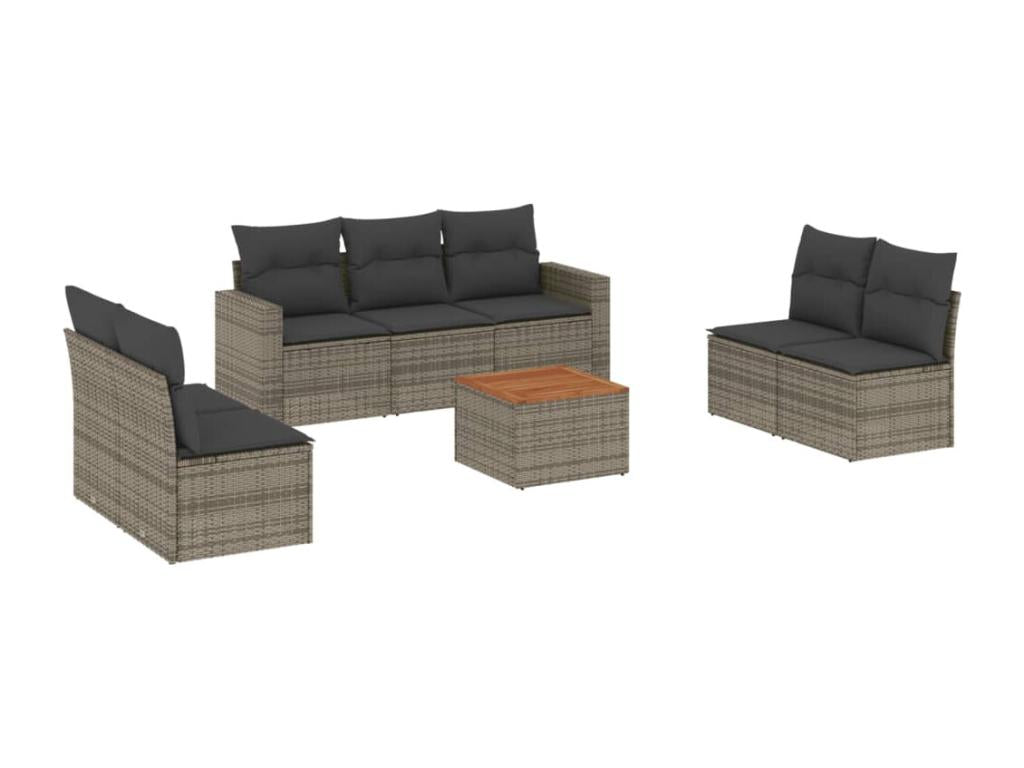 8-piece garden furniture set with grey resin wicker cushions NTAC88516
