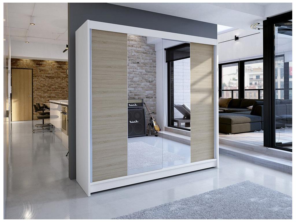 Wardrobe 138 White - Oak 215x180x58cm Sliding Wardrobe Doors VURD64410