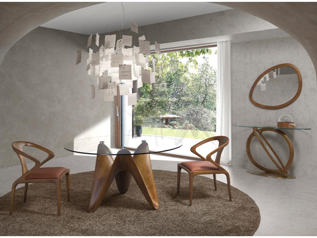 Modern chair in ash wood, walnut color and faux leather Boisona GYPW51108