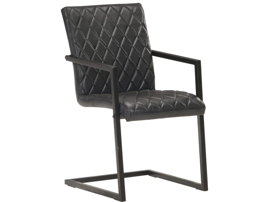 Cantilever dining chairs, 2 pcs, Black Genuine Leather, 2 MQXB07290