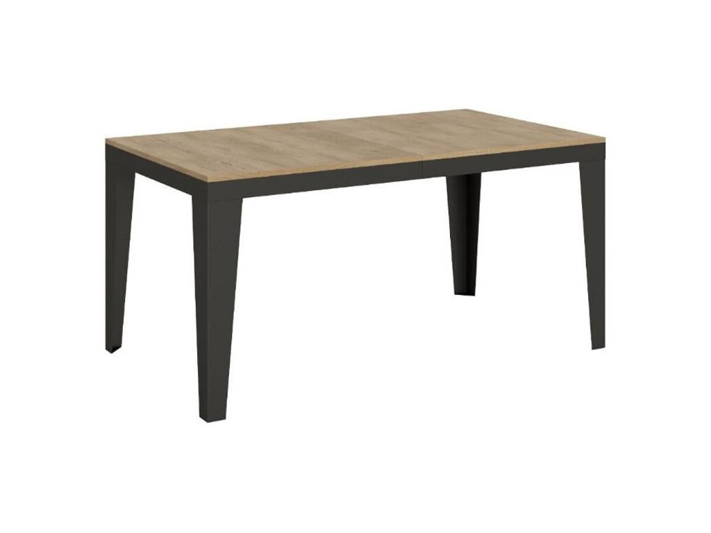 Extendable rectangular table for 6 to 12 people, L 160 to 264cm, light oak and dark grey steel legs, Boisona GURE92867