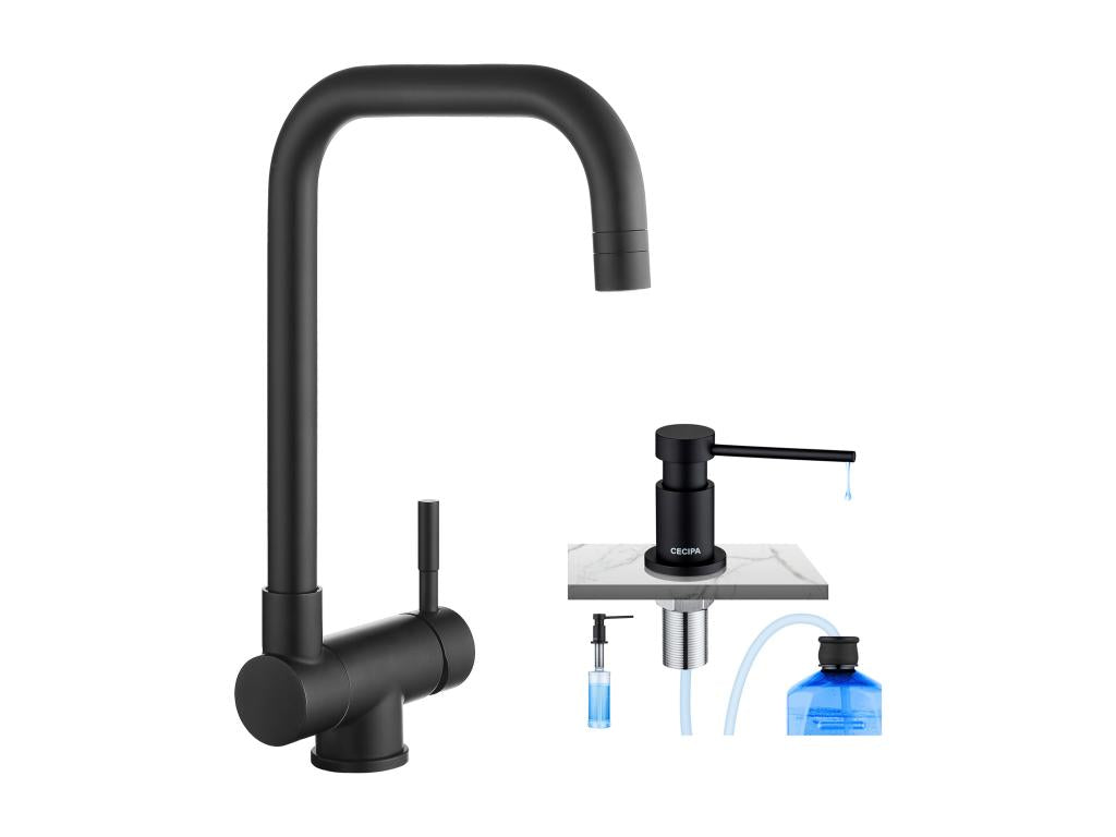 Boisona Black Foldable Kitchen Mixer Tap Under Window Kitchen Faucet Soap Dispenser Black DWWD92296