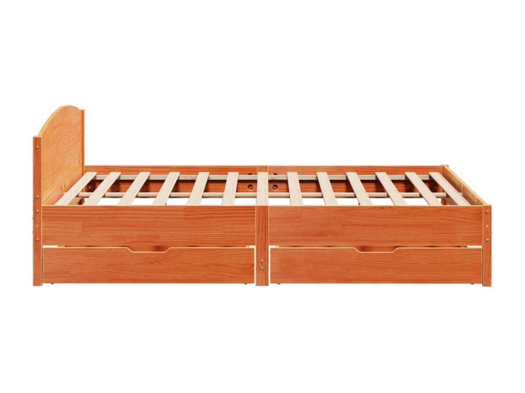 Bed frame without mattress, brown wax finish, 200x200cm, solid pine wood, WUED99433