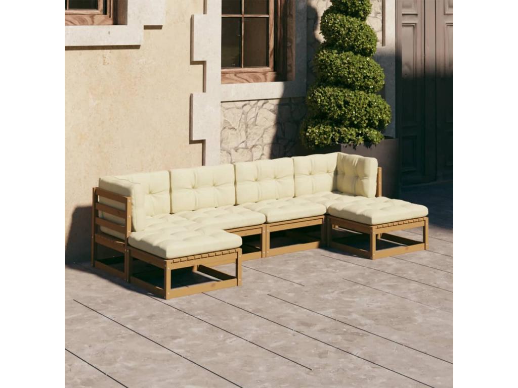 6-piece garden furniture set with cushions, honey brown pine wood ZEBA82129