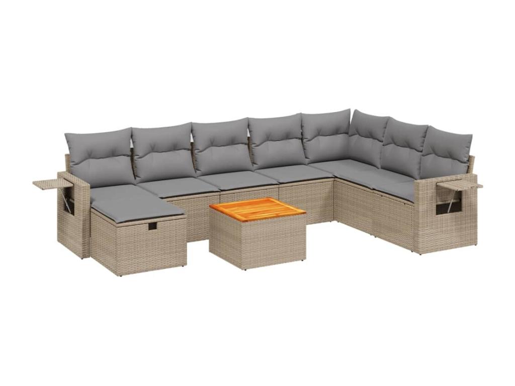 Boisona 9-piece garden furniture set with cushions, beige woven resin, NJGS91677
