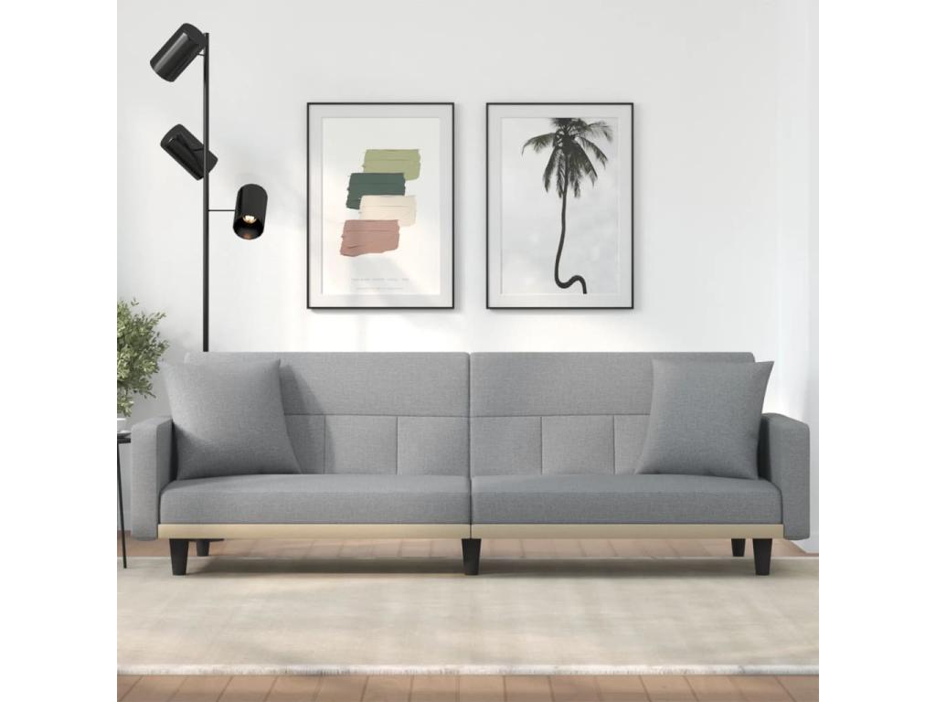 Sofa bed with light grey fabric cushions VECX58348