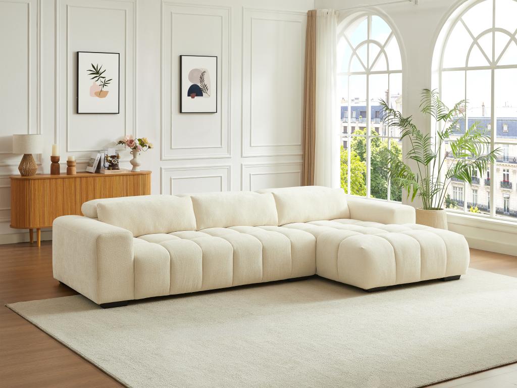 Boisona DPQZ52407 Right-Hand Corner Sofa in Beige Textured Fabric