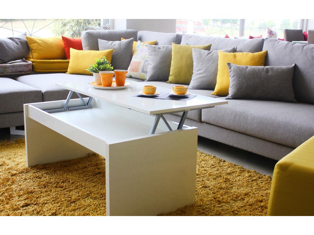Boisona Coffee Table, Coffee Table with Lift-Top, Living Room Coffee Table, 102x50x43/54 cm, Glossy White, DXVW18221