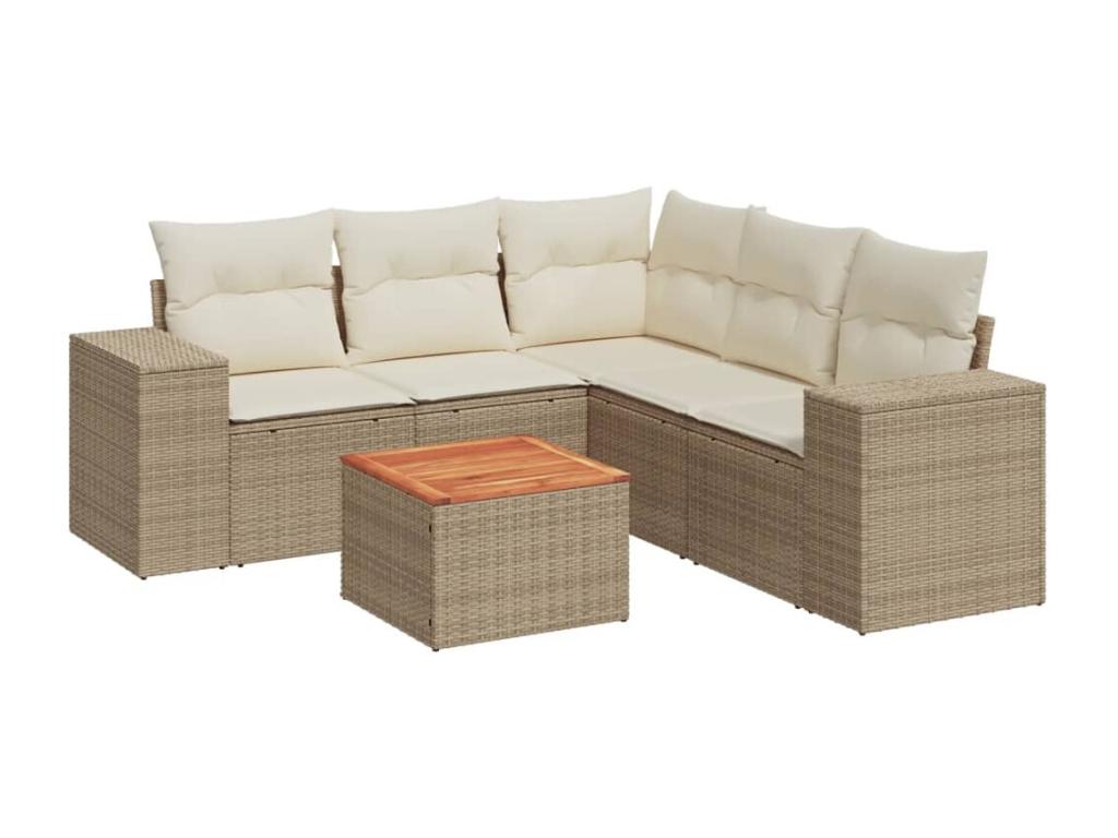 6-piece garden furniture set with cushions, beige woven resin BKGB01582