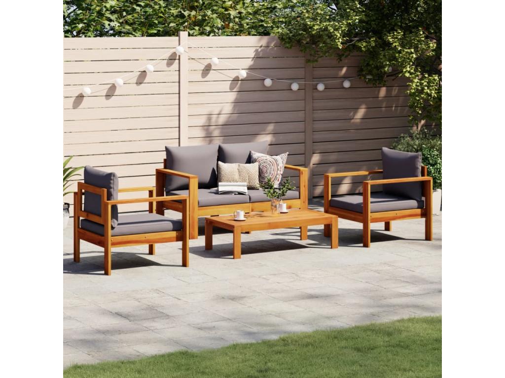 4-piece garden furniture set with cushions, solid Boisona wood WCEE84228