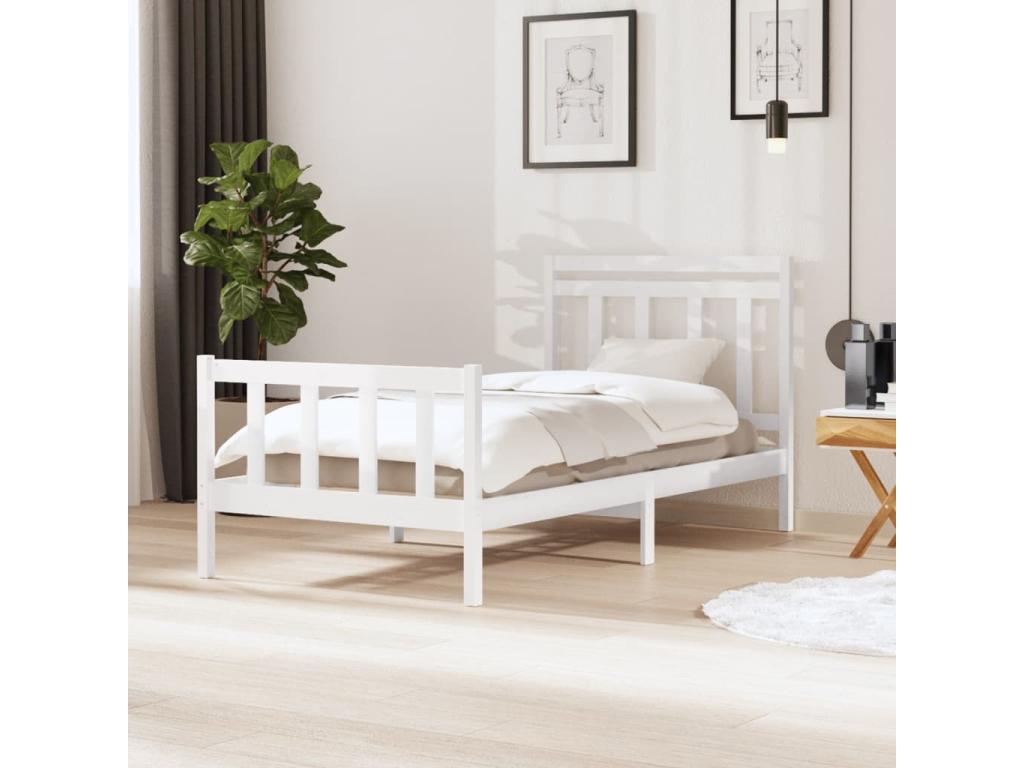 Bed frame without mattress, white, solid wood, 100x200 cm, PRAG63712
