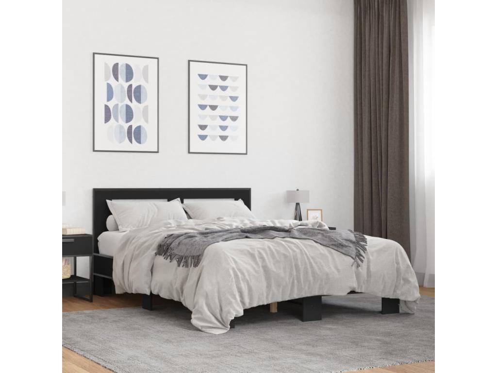 Black bed frame 140x190 cm engineered wood and metal ADWI87575