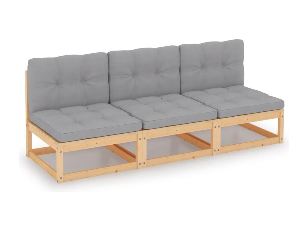 3-seater sofa with cushions, solid pine wood, KYAF28616