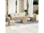 7-piece garden furniture set with cushions, beige woven resin, MJSJ88078
