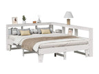 White bookcase bed without mattress, 150x200 cm, solid pine wood, QDRM19915